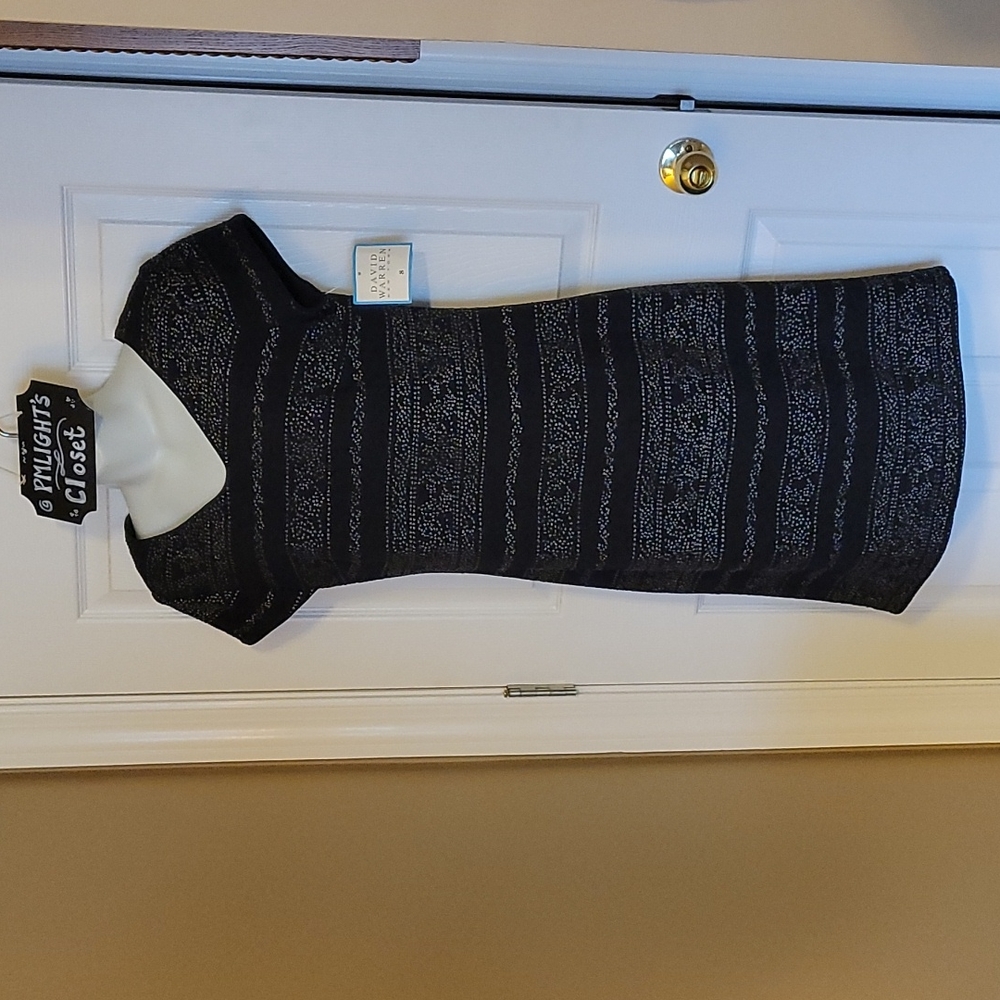 David Warren New York Party Dress New 8 Black & Silver Short Sleeve